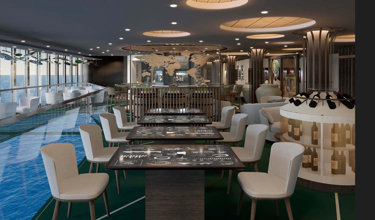 Dining room aboard the ship